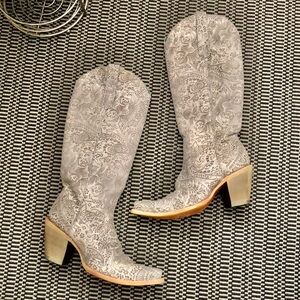 NWB- Corral Metallic Silver Floral Embossed Tall Knee-High Western Cowboy Boots